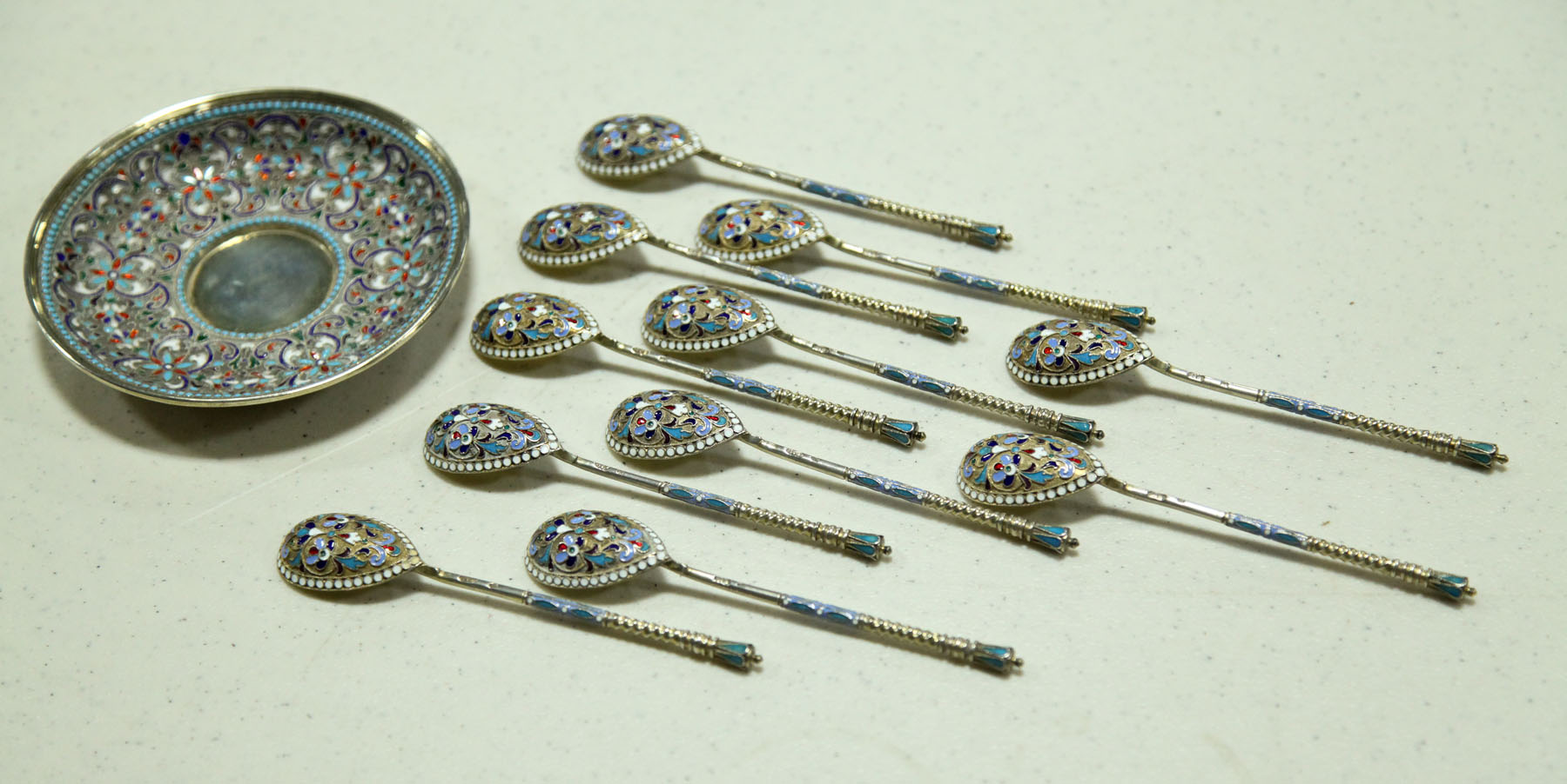 TWELVE PIECES OF RUSSIAN ENAMELED