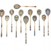 Twelve Russian Enameled Silver