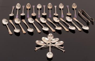 Twelve silver enamel coffee spoons,