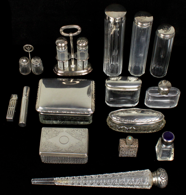 TWELVE SILVER MOUNTED GLASS