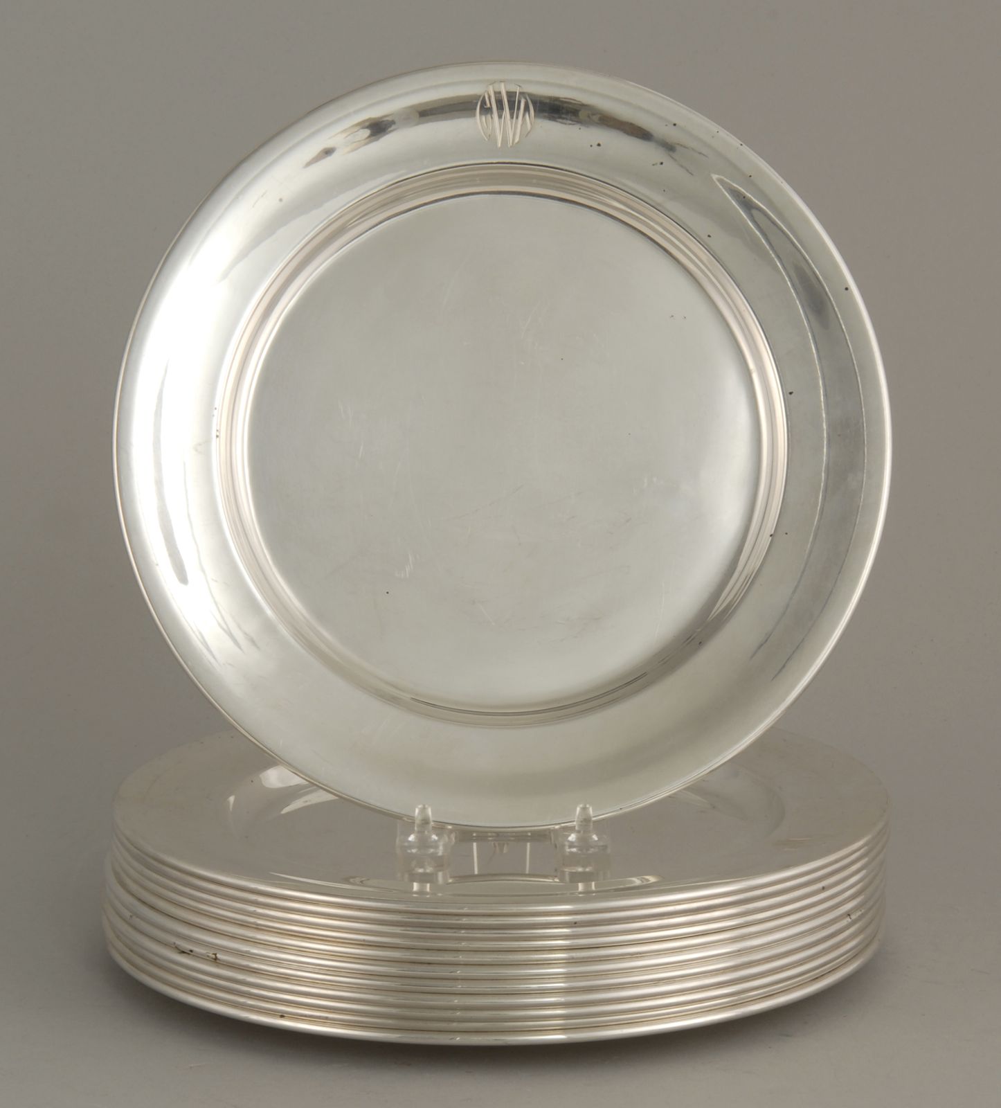 TWELVE STERLING SILVER CHARGERS