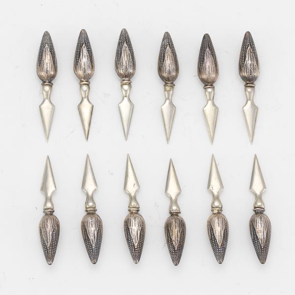 TWELVE STERLING SILVER CORN SKEWERS