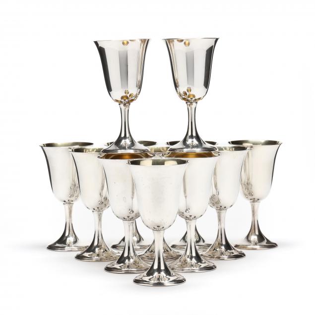 TWELVE STERLING SILVER GOBLETS BY