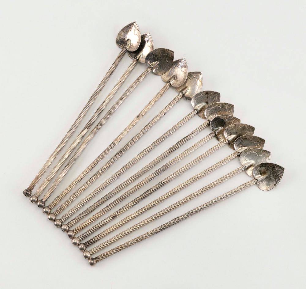 TWELVE STERLING SILVER SWIZZLE