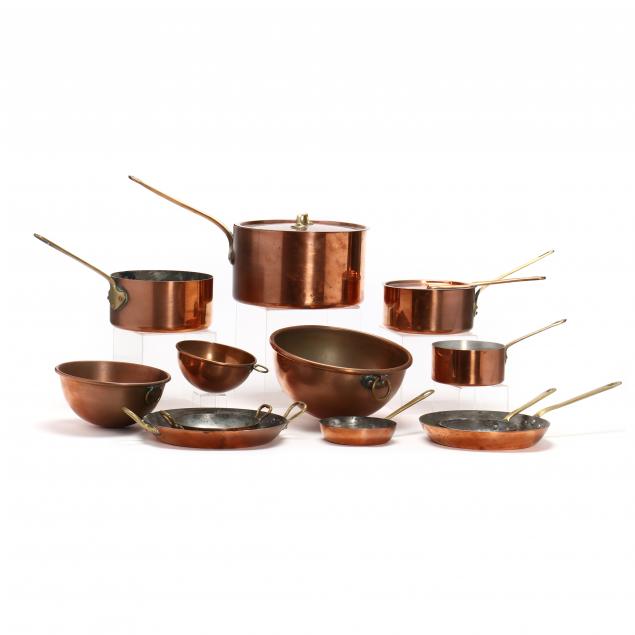 TWELVE VINTAGE COPPER COOKWARE