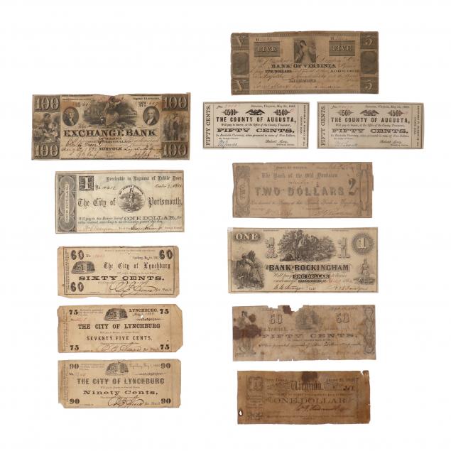 TWELVE VIRGINIA BANKNOTES, TWO
