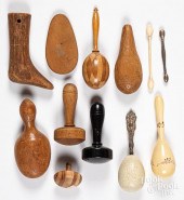 TWELVE WOODEN, BONE, AND SILVE