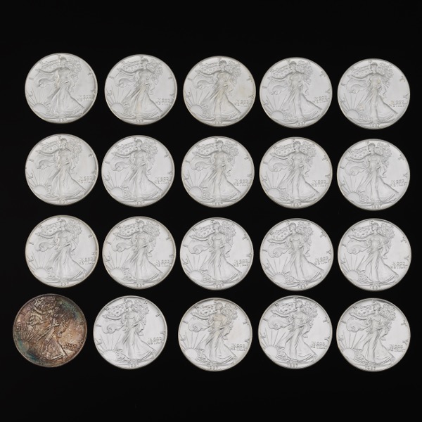TWENTY 1987 SILVER EAGLES 40.6 mm