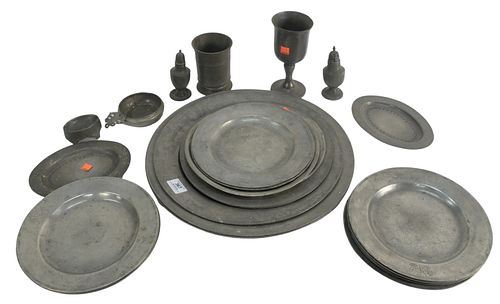TWENTY-FIVE PIECE PEWTER LOT TO