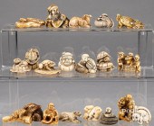 TWENTY JAPANESE CARVED BONE NE