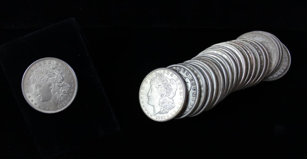 TWENTY-ONE U.S. SILVER MORGAN