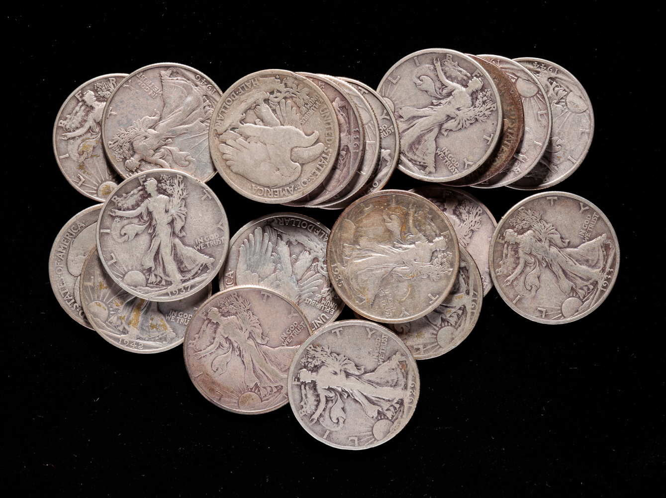 TWENTY SILVER WALKING LIBERTY