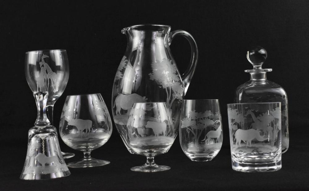 TWENTY-SIX PIECE ETCHED GLASS
