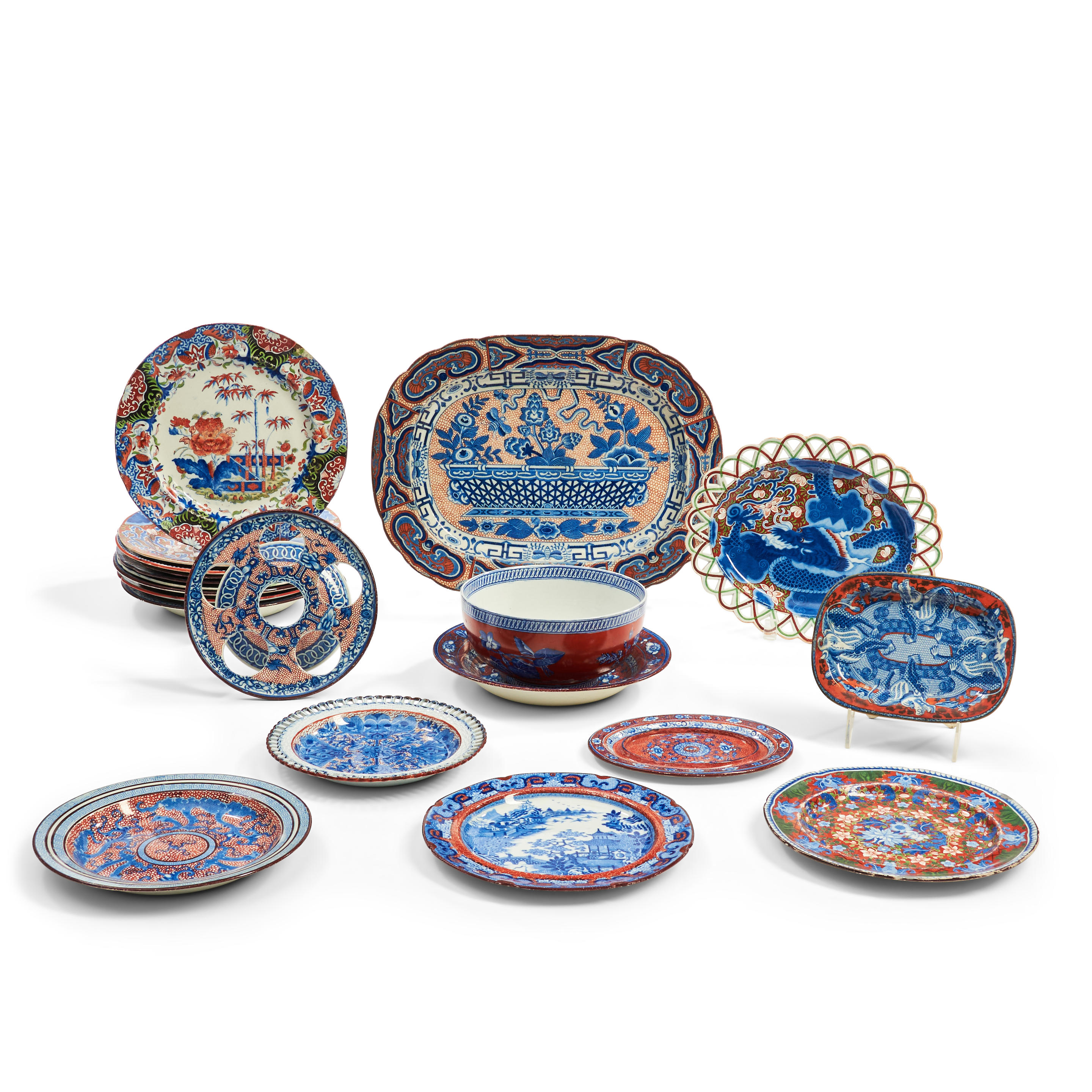 TWENTY STAFFORDSHIRE CLOBBERED BLUE