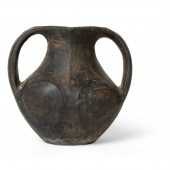TWIN-HANDLED BLACK POTTERY JAR