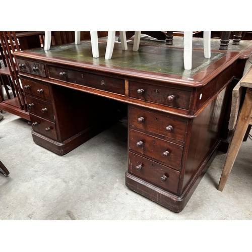 Twin pedestal desk with green