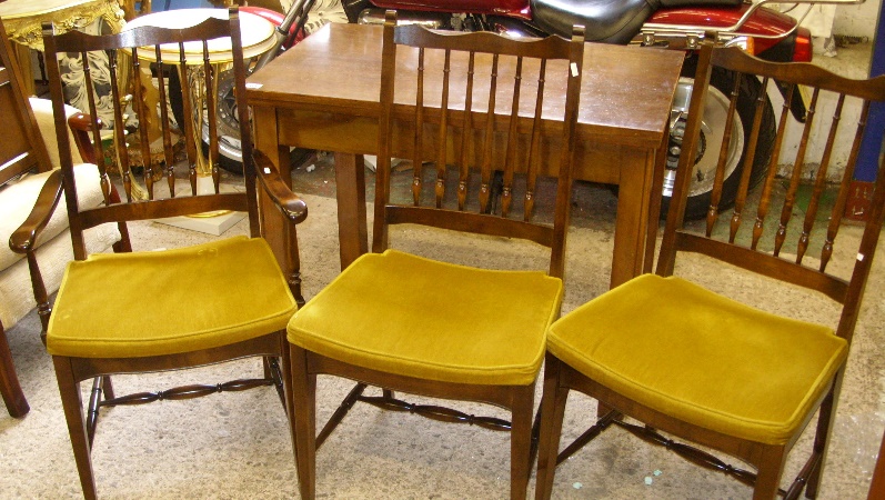 Twist Top Dark Wood Table and Three