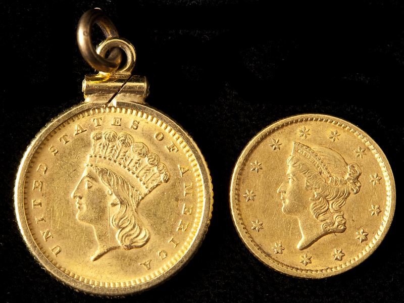 Two $1 Gold Coinsas follows: 1852