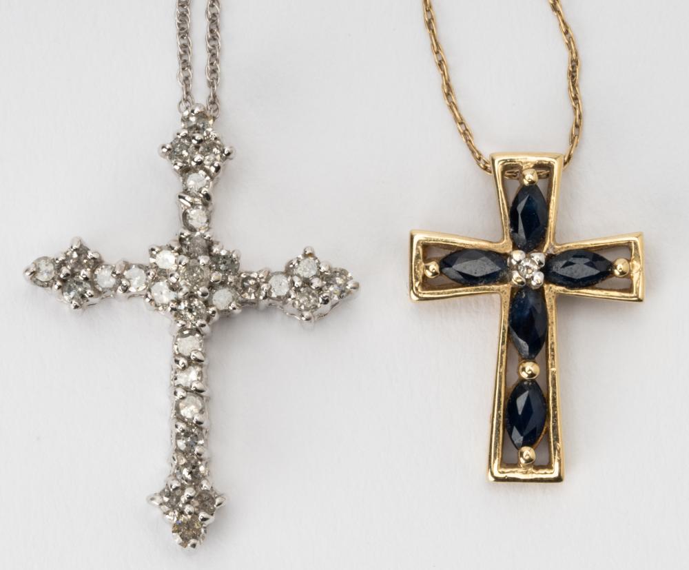 TWO 10 KARAT GOLD CROSS