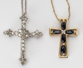 TWO 10 KARAT GOLD CROSS NECKLA