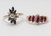 TWO 10 KARAT GOLD DIAMOND & GE