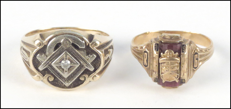 TWO 10 KARAT YELLOW GOLD RINGS.