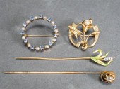 TWO 10-KARAT YELLOW-GOLD PINS