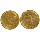 TWO $10 LIBERTY GOLD EAGLES: 1