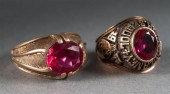 Two 10K gold and red gemstone