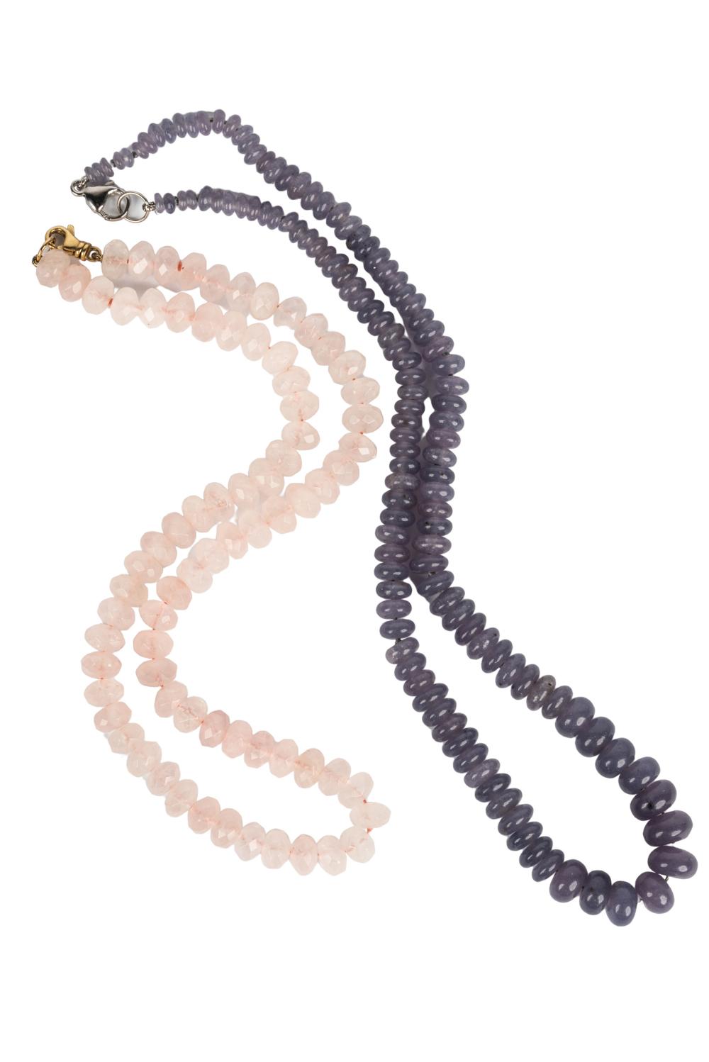 TWO 14 KARAT GOLD & GEM-SET