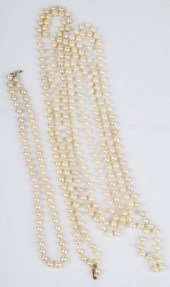TWO 14 KARAT GOLD & CULTURED P