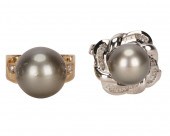 TWO 14 KARAT GOLD, DIAMOND, &