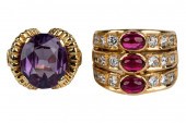 TWO 14 KARAT GOLD RINGS & SYNT