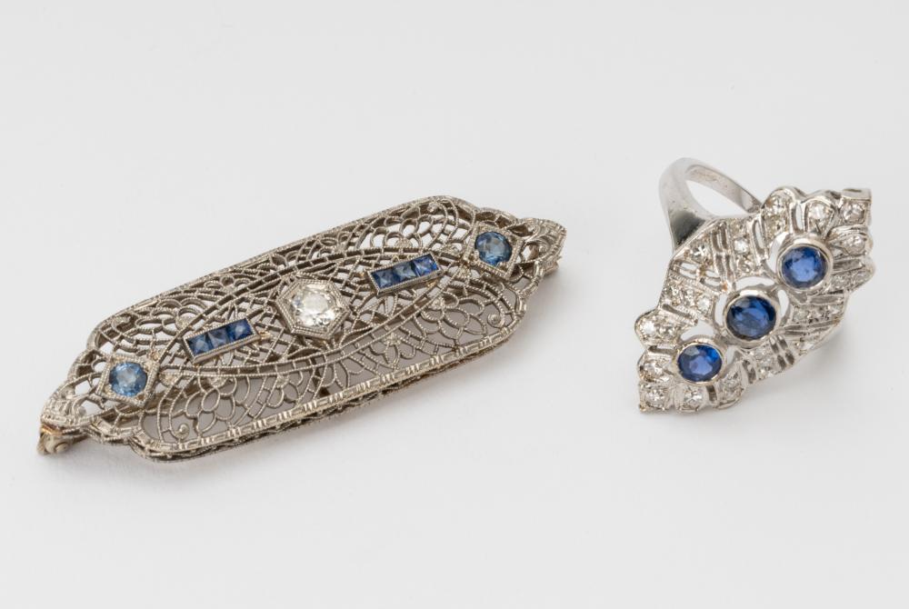 TWO 14 KARAT WHITE GOLD, DIAMOND