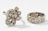 TWO 14 KARAT WHITE GOLD AND DI