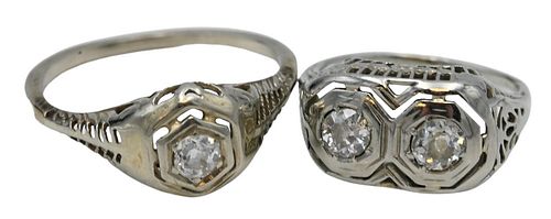 TWO 14 KARAT WHITE GOLD FILIGREE