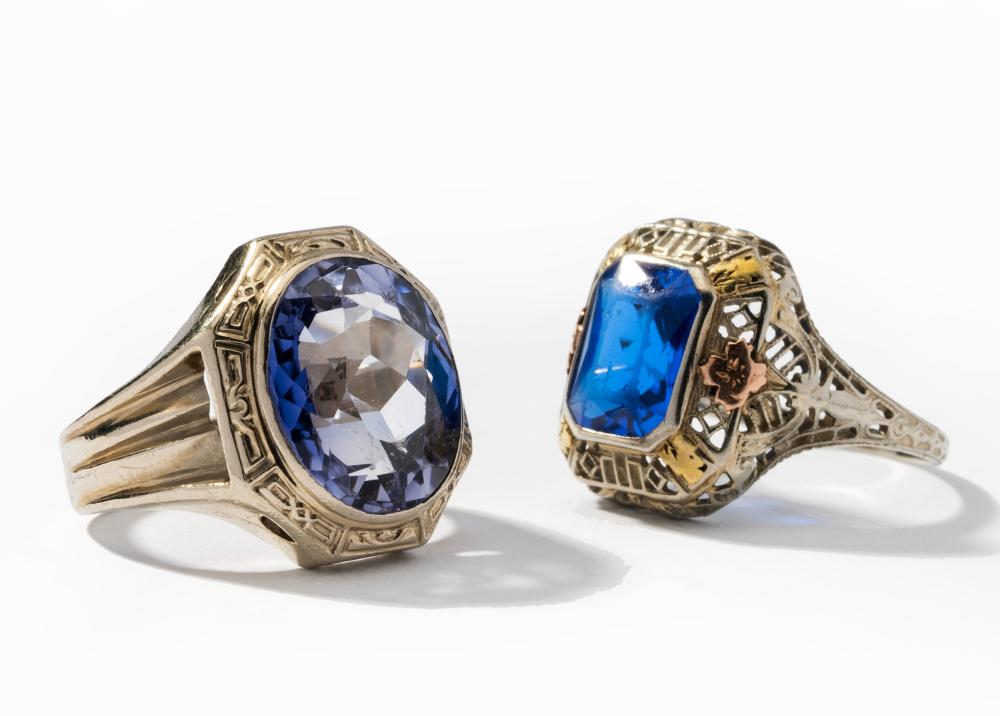 TWO 14 KARAT WHITE GOLD RINGSTwo 14