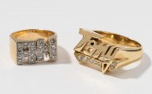 TWO 14 KARAT YELLOW GOLD DIAMO