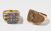 TWO 14 KARAT YELLOW GOLD AND D