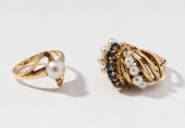 TWO 14 KARAT YELLOW GOLD PEARL
