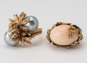 TWO 14 KARAT YELLOW GOLD & GEM