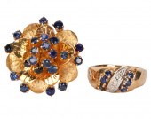 TWO 14 KARAT YELLOW GOLD & SAP