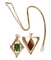 TWO 14 KARAT YELLOW GOLD & GEM