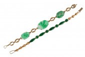 TWO 14 KARAT YELLOW GOLD & JAD