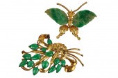 TWO 14 KARAT YELLOW GOLD & JAD
