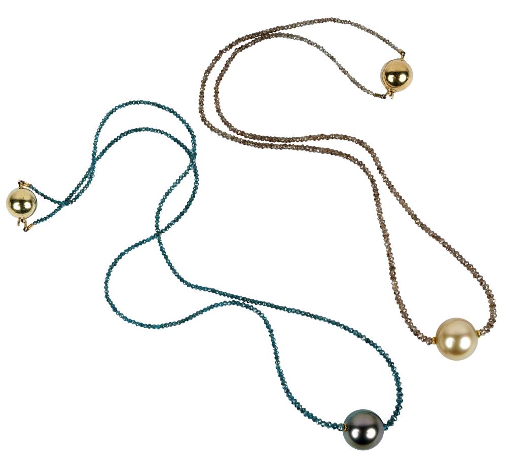 TWO 14 KARAT YELLOW GOLD, PEARL,