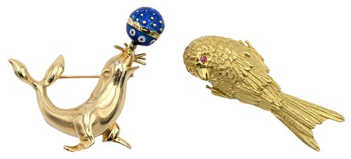 TWO 14 KARAT YELLOW GOLD