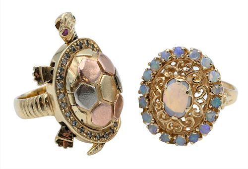TWO 14 KARAT YELLOW GOLD RINGSTwo