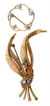 TWO 14 KARAT YELLOW GOLD BROOC