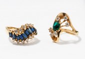 TWO 14 KARAT YELLOW GOLD GEM-S